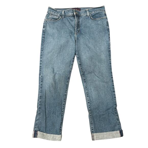 NYDJ Women's Roll Cuff Straight Cropped Jean Medium Wash Size 14P - Picture 1 of 8